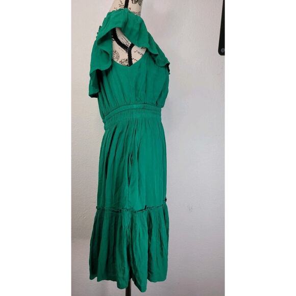 Tommy Bahama Midi Dress XS Layered Off Shoulders Green Cottagecore Bohemian - Picture 6 of 14